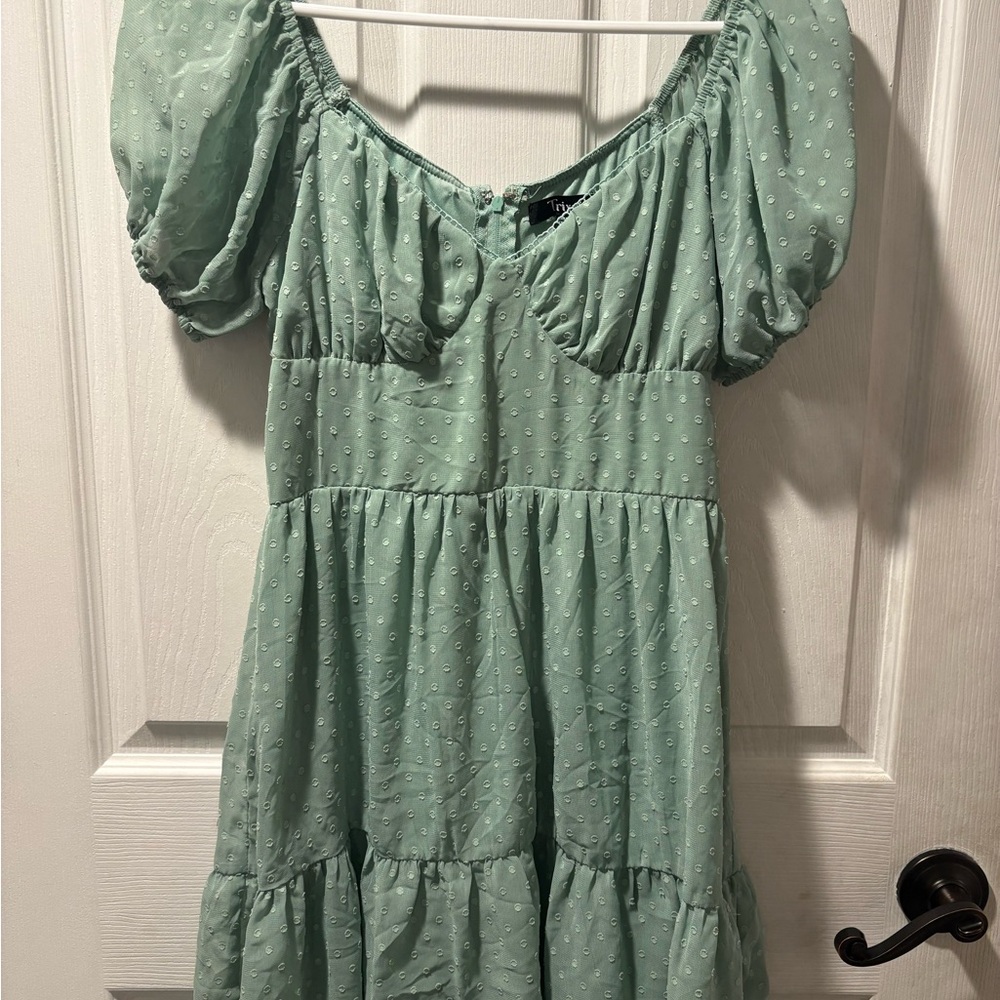 Mint Green Puff Sleeve Dress